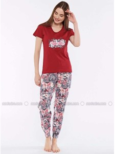 Maroon Crew neck Pyjama Set