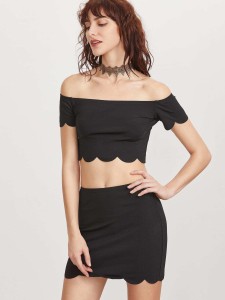 Scallop Edge Off The Shoulder Crop Top With Skirt