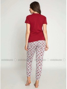 Maroon Crew neck Multi Pyjama Set