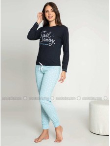 Navy Blue Crew neck Multi Pyjama Set