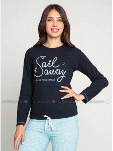 Navy Blue Crew neck Multi Pyjama Set