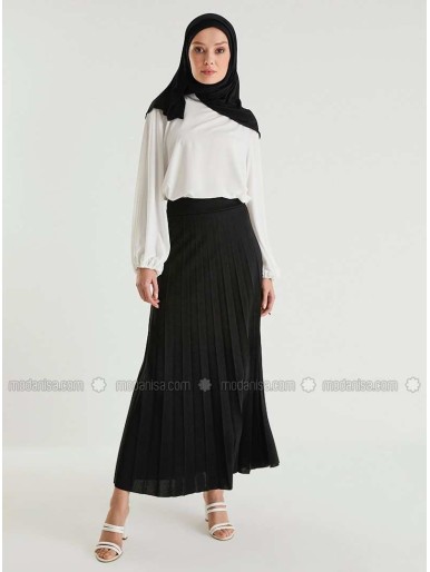 Pleated Full Length Skirt 95 cm Black Woman