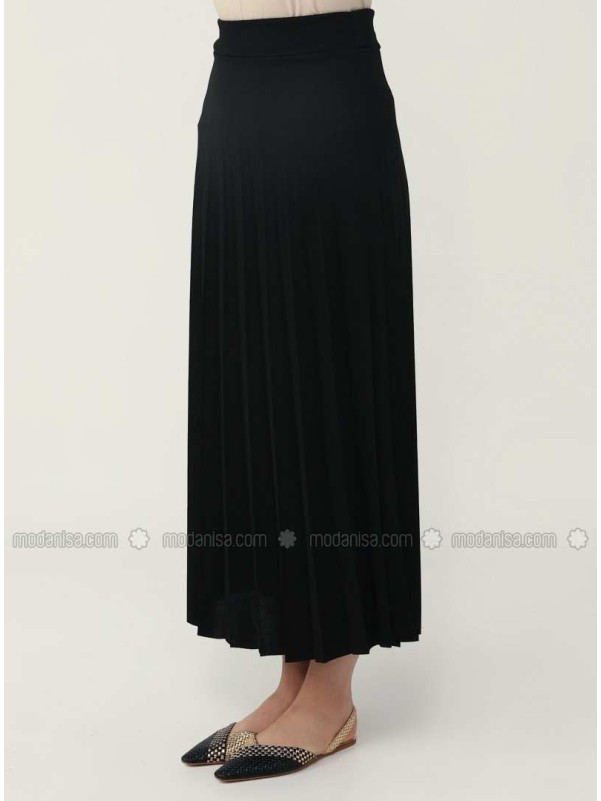 Pleated Full Length Skirt 95 cm Black Woman