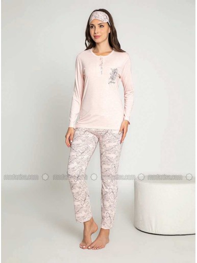 Light Pink Crew neck Multi Pyjama Set