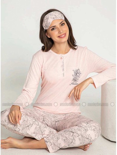 Light Pink Crew neck Multi Pyjama Set