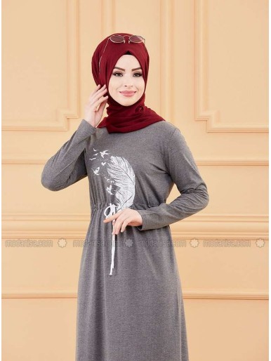 Anthracite Crew neck Unlined Modest Dress