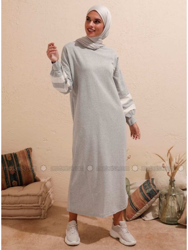 Gray Crew neck Unlined Dress