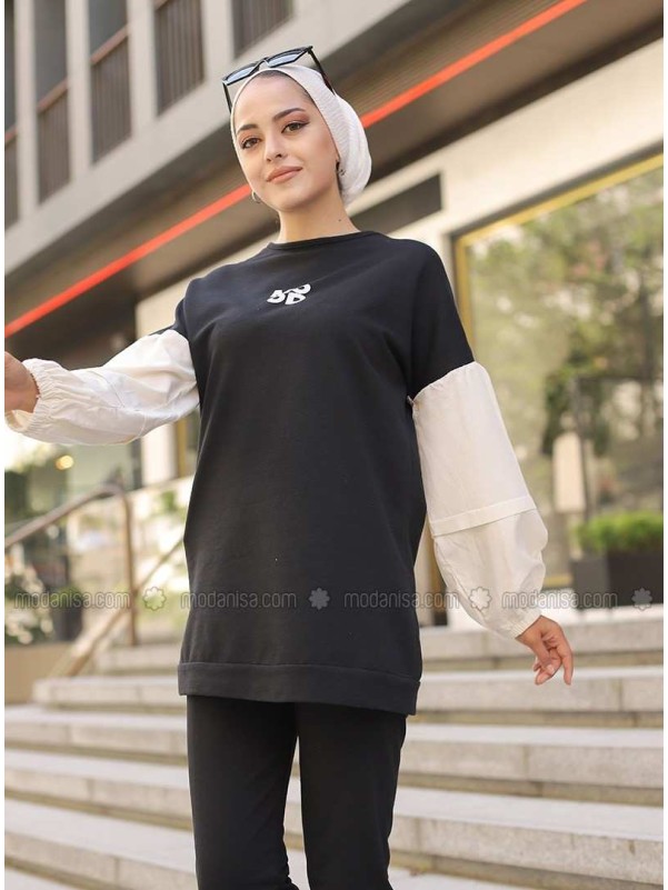 Black Crew neck Tracksuit Set Sports