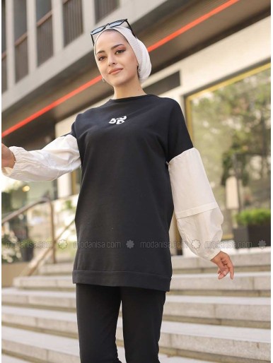 Black Crew neck Tracksuit Set Sports