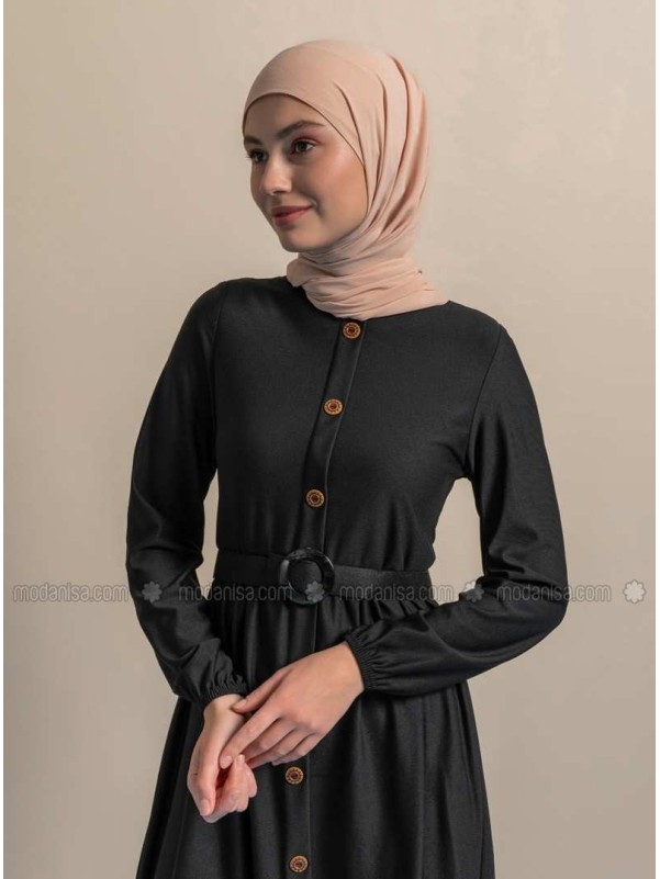 Black Crew neck Unlined Dress