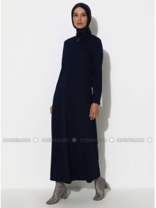 Navy Blue Unlined Crew neck Abaya