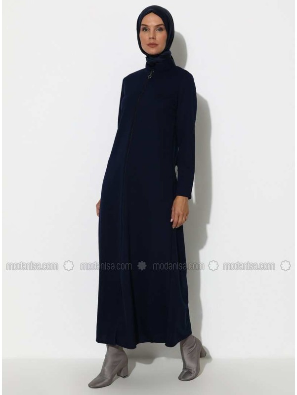 Navy Blue Unlined Crew neck Abaya