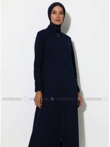 Navy Blue Unlined Crew neck Abaya