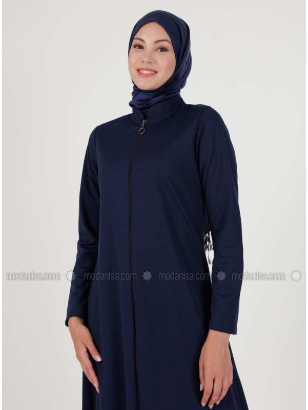 Navy Blue Unlined Crew neck Abaya