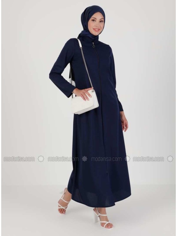 Navy Blue Unlined Crew neck Abaya