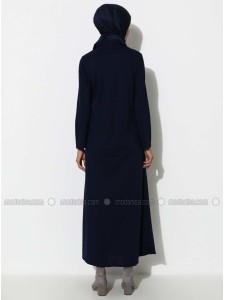 Navy Blue Unlined Crew neck Abaya