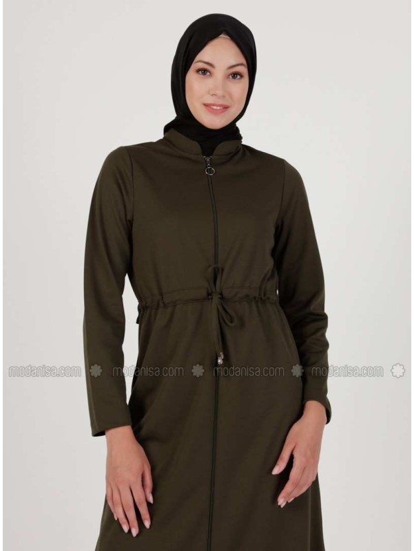 Khaki Unlined Crew neck Abaya