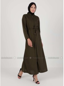 Khaki Unlined Crew neck Abaya