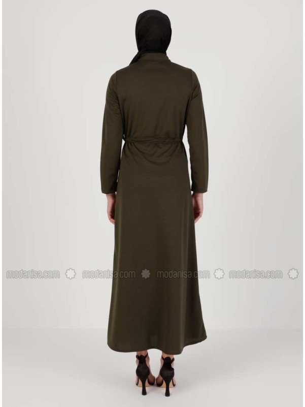 Khaki Unlined Crew neck Abaya