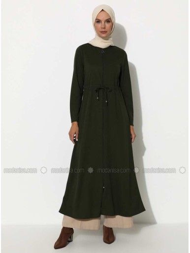 Khaki Unlined Crew neck Abaya