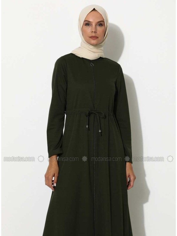 Khaki Unlined Crew neck Abaya