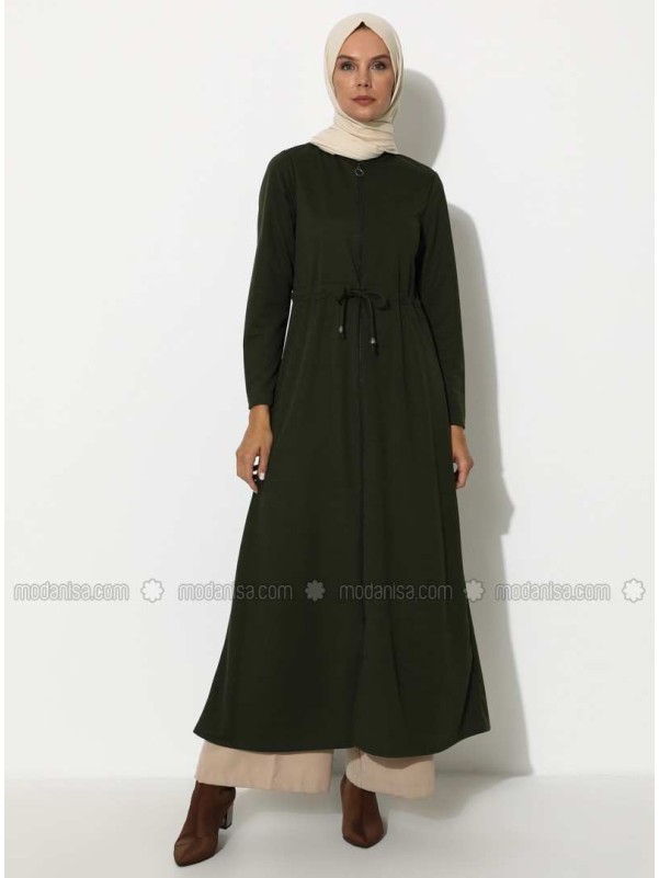 Khaki Unlined Crew neck Abaya