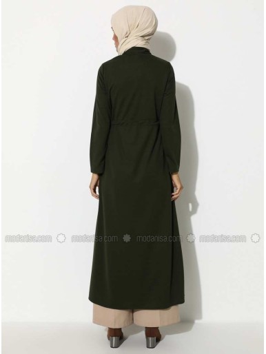 Khaki Unlined Crew neck Abaya