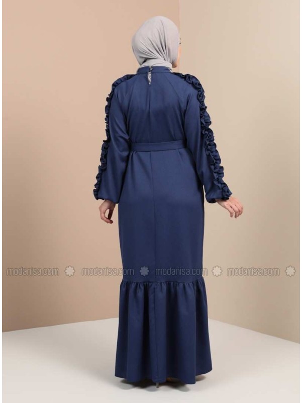 Indigo Crew neck Unlined Modest Dress