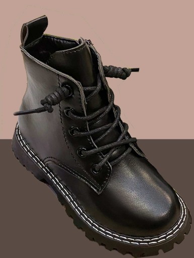 جلد أسود أحذية عالية الكعب مع الأربطة