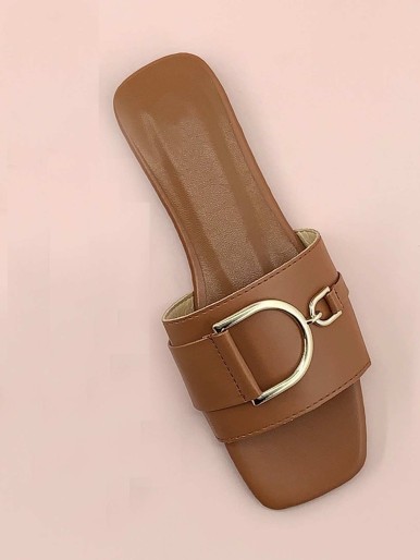 Open Toe Slide Sandal With Metallic Decoration