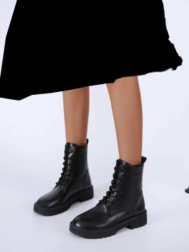 High black leather boots with laces