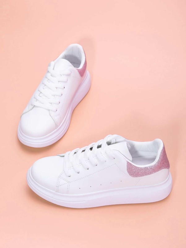 Glitter Decor Lace-up Front Skate Shoes