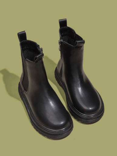 أحذية جلدية عالية الكعب الأسود مع الجانب المطاطي والجانب الداخلي سستة