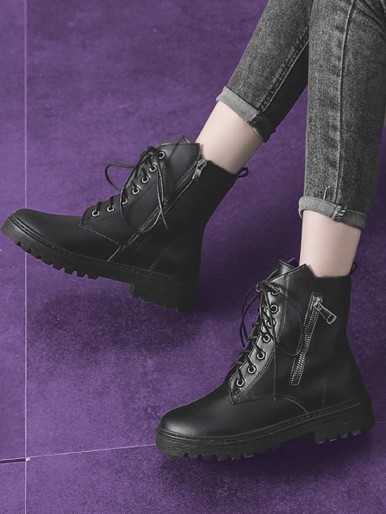 Minimalist Lace-up Front with zipper Boots