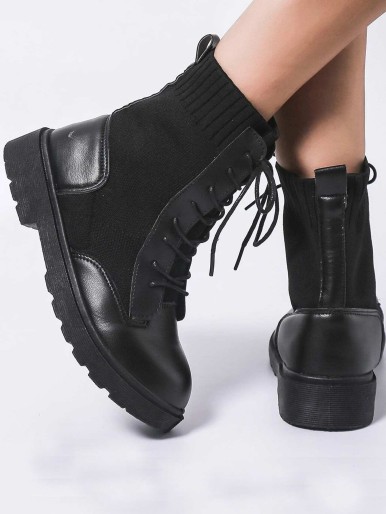 Minimalist Lace-up with kint Front Combat Boots