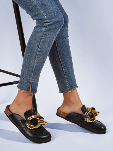 Chain Decor Loafer Mules