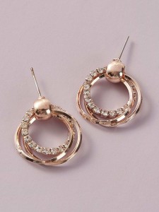 1pair Rhinestone Decor Round Drop Earrings