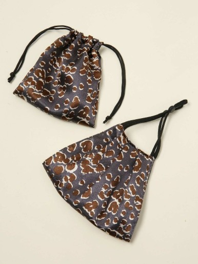 1pc Allover Print Face Covering With 1pc Drawstring Pouch