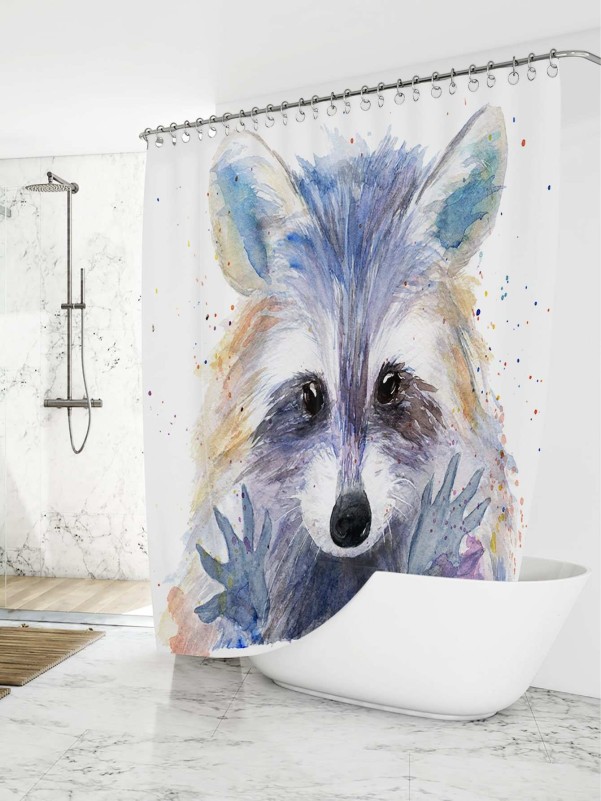 1pc Animal Print Shower Curtain With 12Hooks