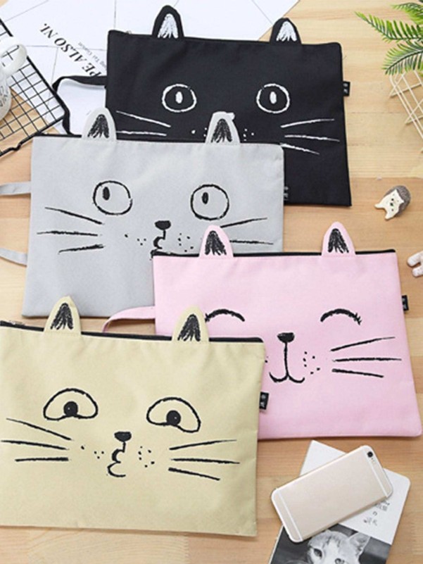 1pc Cartoon Cat Print Random File Bag