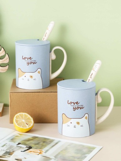 1pc Cartoon Graphic Cup With Spoon