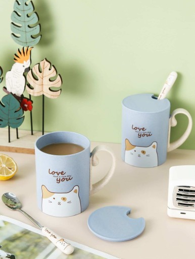 1pc Cartoon Graphic Cup With Spoon