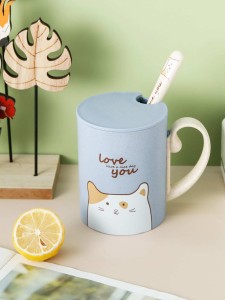 1pc Cartoon Graphic Cup With Spoon