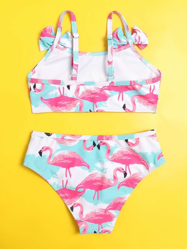 Toddler Girls Flamingo Print Bow Bikini Swimsuit