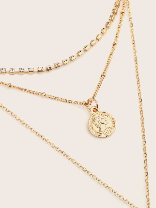 1pc Coin & Star Charm Layered Necklace
