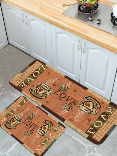 1pc Cup Print Kitchen Carpet