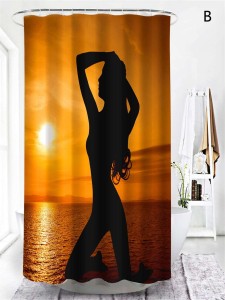 1pc Figure Print Shower Curtain With 12pcs Hook