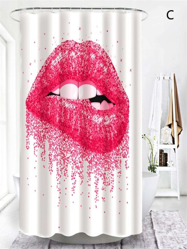1pc Figure Print Shower Curtain With 12pcs Hook