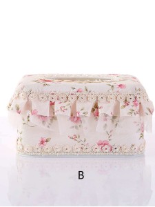 1pc Flower Print Lace Ruffle Tissue Storage Box