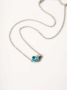 1pc Gemstone Decor Two Tone Heart Design Necklace
